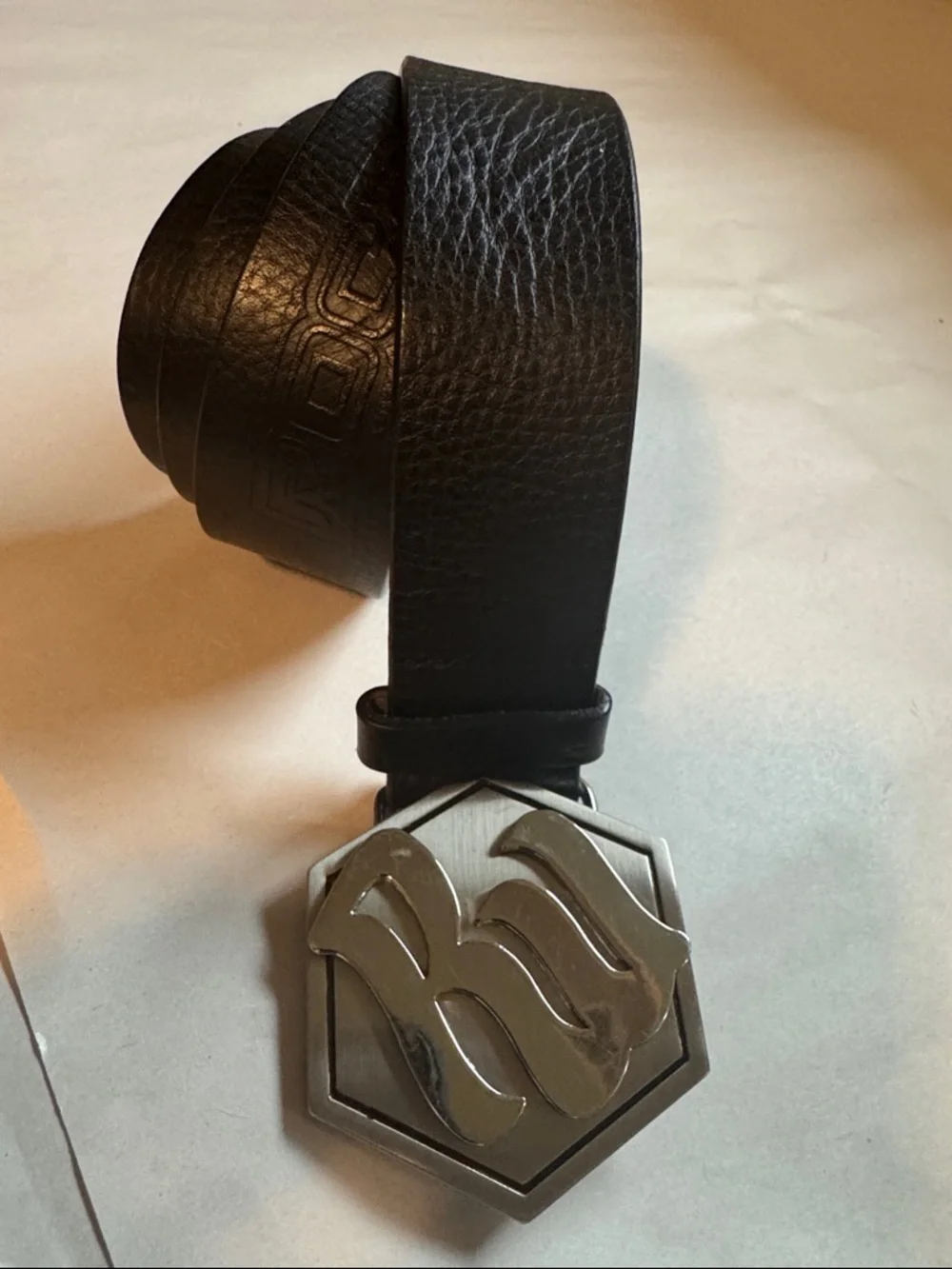 Rocawear Italian Leather Belt Mens 36 Black silver tone buckle Western Rodeo